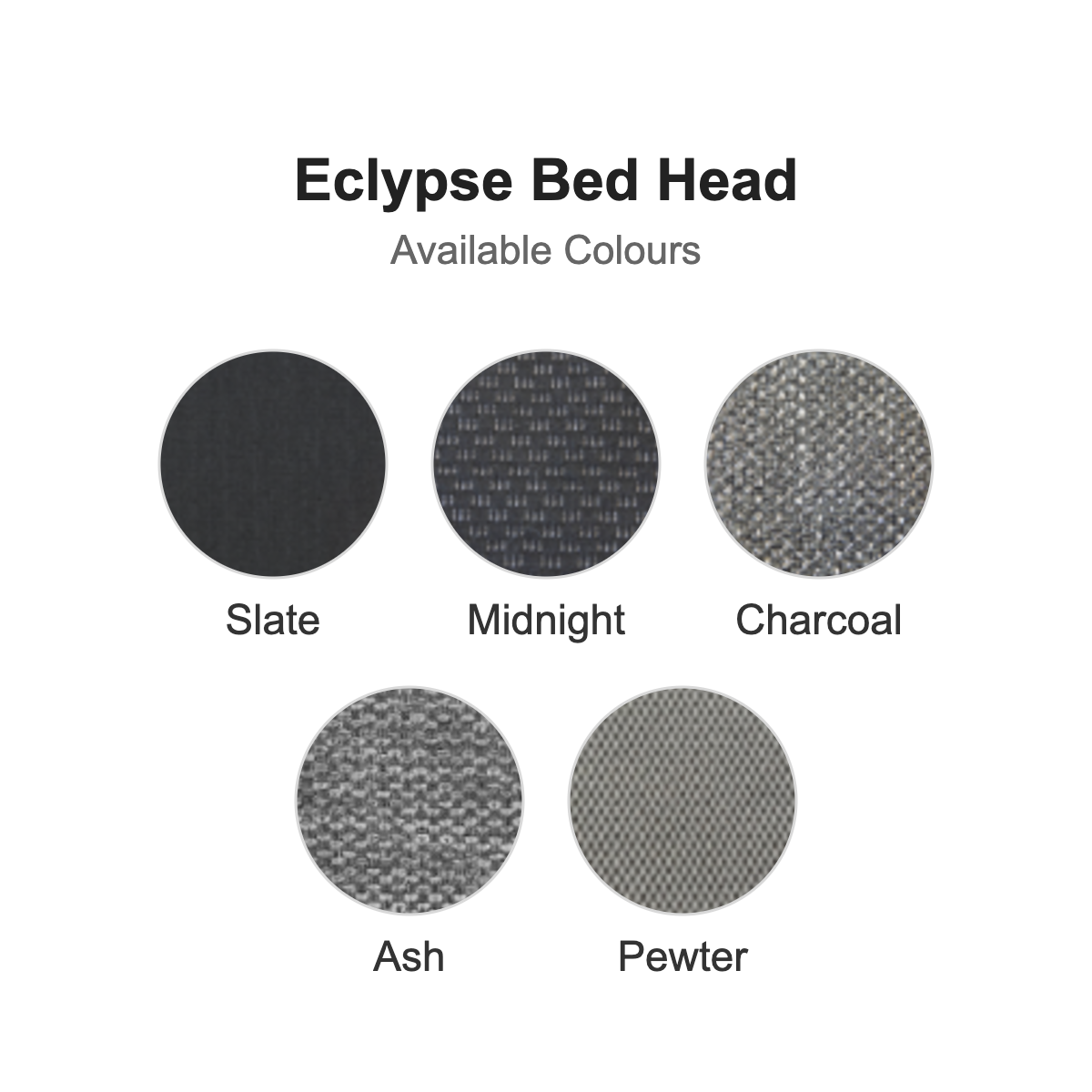 Avante Eclypse Bed Head available colours: Slate, Midnight, Charcoal, Ash, Pewter