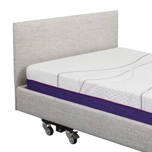 Icare Standard Headboard in light grey fabric on an iCare bed