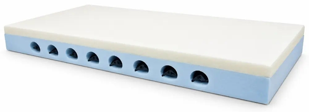 Lumina Hybrid mattress – inside view showing the 8 air cells in the foam base
